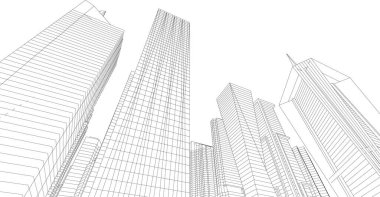 Arkaplanda mimari bina 3d illüstrasyon