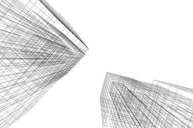 Arkaplanda mimari bina 3d illüstrasyon