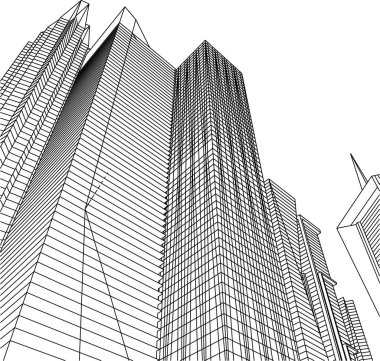 Arkaplanda mimari bina 3d illüstrasyon