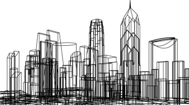 Arkaplanda mimari bina 3d illüstrasyon