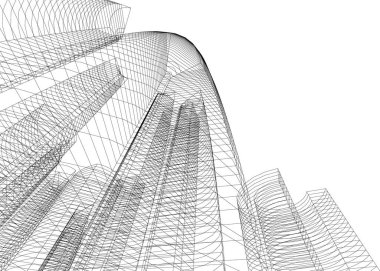 Arkaplanda mimari bina 3d illüstrasyon