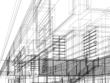 Mimari sanat konseptinde soyut çizgiler, minimum geometrik şekiller.