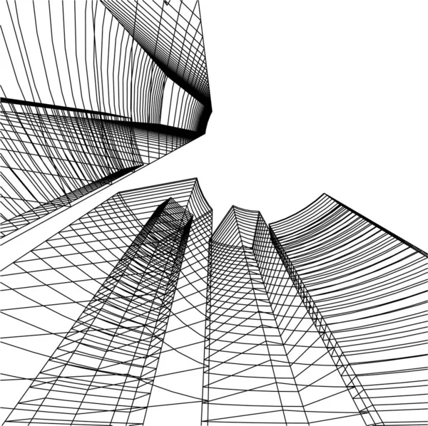 Abstracte Tekenlijnen Architectonisch Kunstconcept Minimale Geometrische Vormen — Stockvector