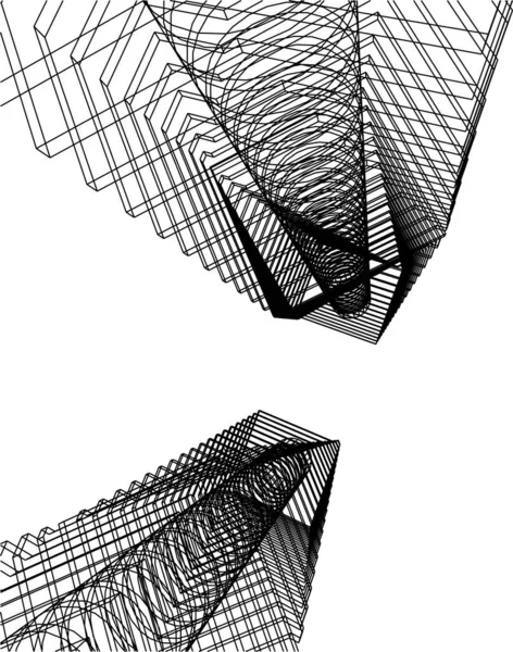 Elvont Rajzvonalak Építészeti Képzőművészetben Minimális Geometriai Formák — Stock Vector