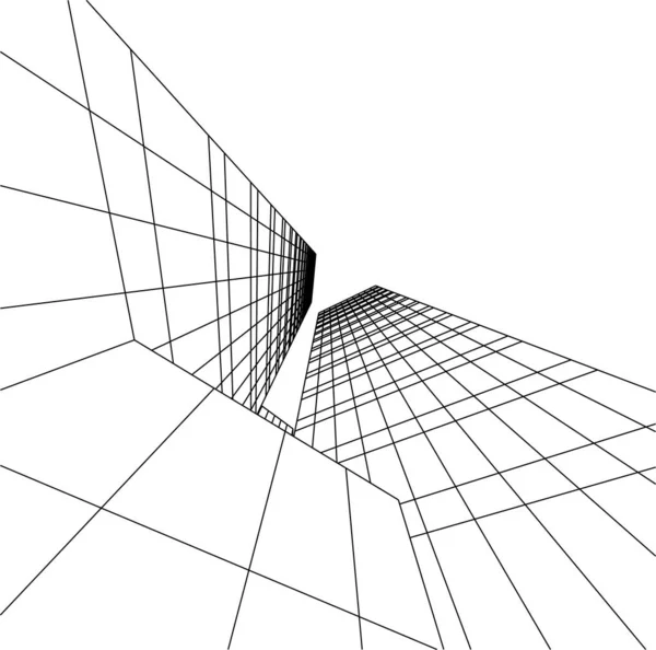 Elvont Rajzvonalak Építészeti Képzőművészetben Minimális Geometriai Formák — Stock Vector