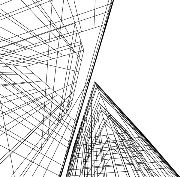 Elvont Rajzvonalak Építészeti Képzőművészetben Minimális Geometriai Formák — Stock Vector