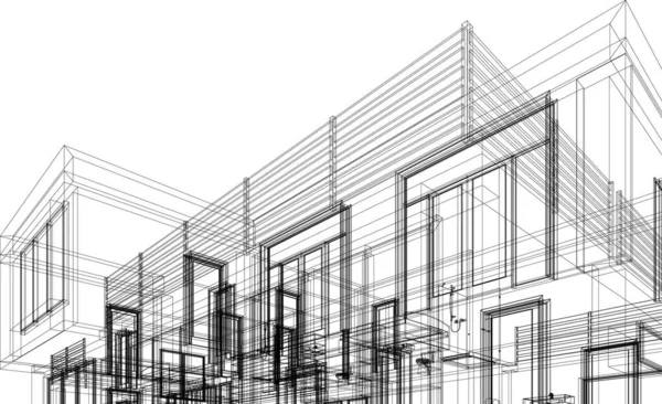 Linee Disegno Astratte Nel Concetto Arte Architettonica Forme Geometriche Minime — Vettoriale Stock