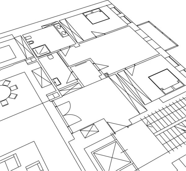 Líneas Abstractas Dibujo Concepto Arte Arquitectónico Formas Geométricas Mínimas — Vector de stock