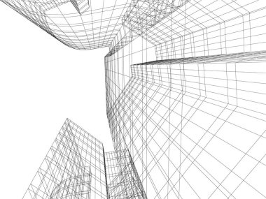 Arkaplanda mimari bina 3d illüstrasyon