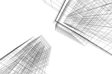 Arkaplanda mimari bina 3d illüstrasyon