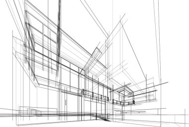 Mimari sanat konseptinde soyut çizgiler, minimum geometrik şekiller. 