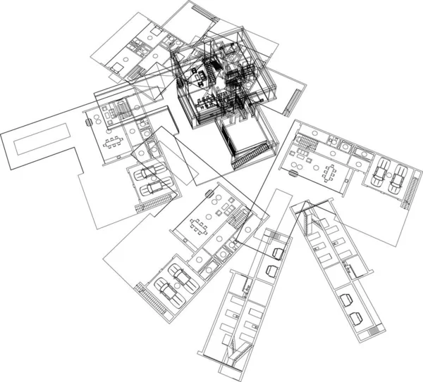 Linee Disegno Astratte Nel Concetto Arte Architettonica Forme Geometriche Minime — Vettoriale Stock