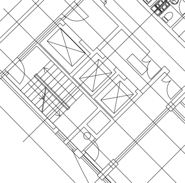 建筑艺术概念中的抽象绘图线 最小几何形状 — 图库矢量图片