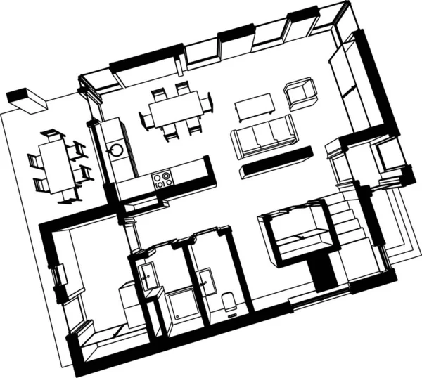 Linee Disegno Astratte Nel Concetto Arte Architettonica Forme Geometriche Minime — Vettoriale Stock