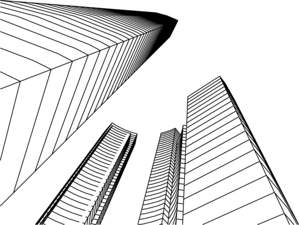 建筑艺术概念中的抽象绘图线 最小几何形状 — 图库矢量图片