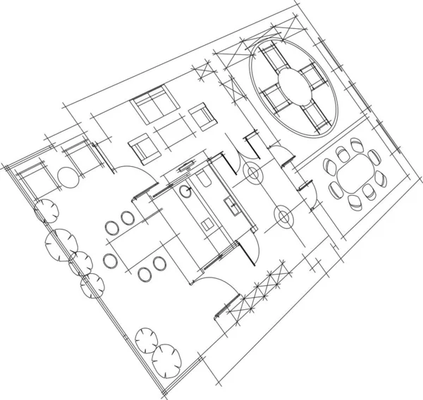 Lignes Dessin Abstraites Dans Concept Art Architectural Formes Géométriques Minimales — Image vectorielle