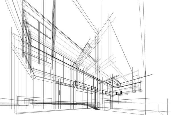 Abstracte Tekenlijnen Architectonisch Kunstconcept Minimale Geometrische Vormen — Stockvector