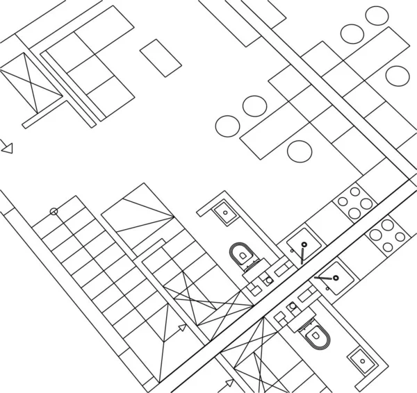 Linee Disegno Astratte Nel Concetto Arte Architettonica Forme Geometriche Minime — Vettoriale Stock