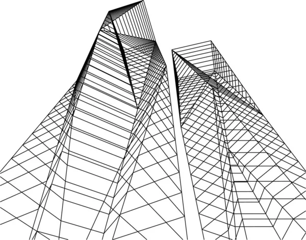 Abstrakta Teckningslinjer Arkitektonisk Konst Koncept Minimala Geometriska Former — Stock vektor