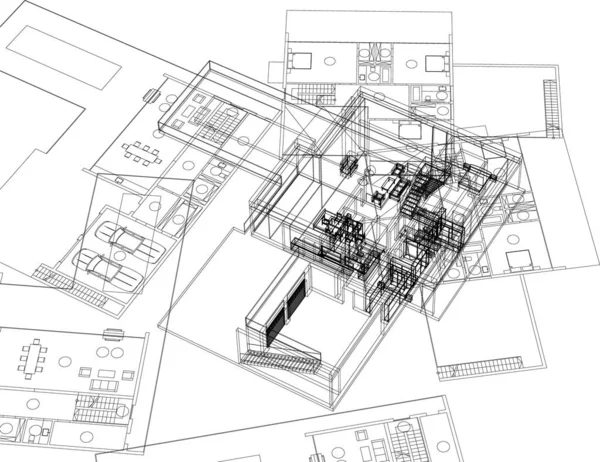 Linee Disegno Astratte Nel Concetto Arte Architettonica Forme Geometriche Minime — Vettoriale Stock