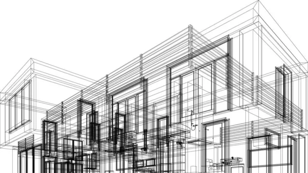 Linee Disegno Astratte Nel Concetto Arte Architettonica Forme Geometriche Minime — Vettoriale Stock