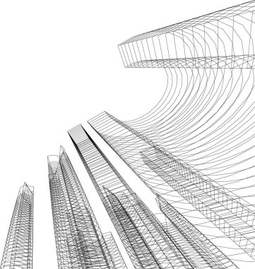 Arkaplanda mimari bina 3d illüstrasyon
