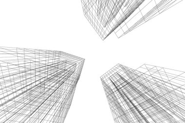 Arkaplanda mimari bina 3d illüstrasyon