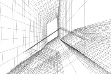 Arkaplanda mimari bina 3d illüstrasyon