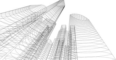 Arkaplanda mimari bina 3d illüstrasyon