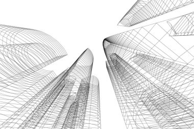 Arkaplanda mimari bina 3d illüstrasyon