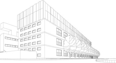 Arkaplanda mimari bina 3d illüstrasyon