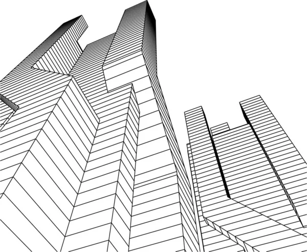 Elvont Rajzvonalak Építészeti Képzőművészetben Minimális Geometriai Formák — Stock Vector