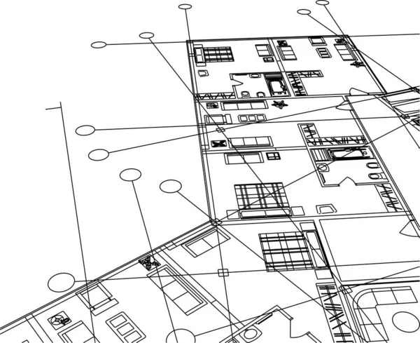 建筑艺术概念中的抽象绘图线 最小几何形状 — 图库矢量图片