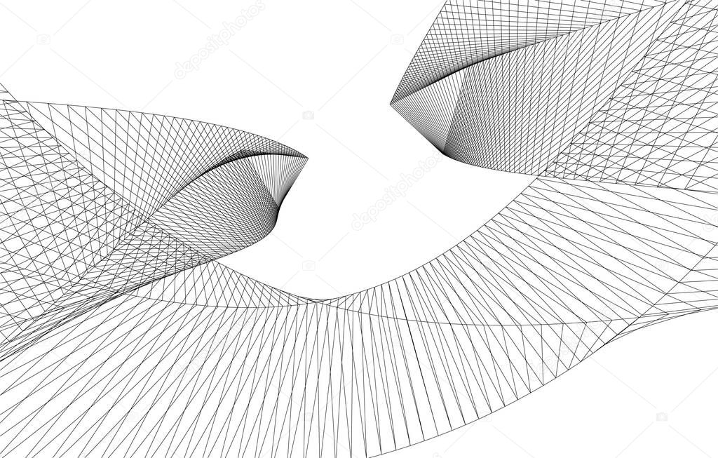 Abstract drawing lines in architectural art concept, minimal geometrical shapes.