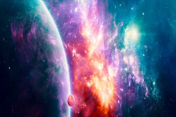Abstract Planet Horizon On Deep Space Nebula Galaxy Artwork