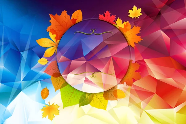 Modern Colorful Leaves Frame On An Abstract Artistic Multicolored Polygonal Background