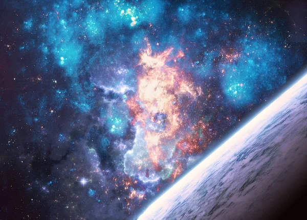 Abstract Planet Horizon On Deep Space Nebula Galaxy Background