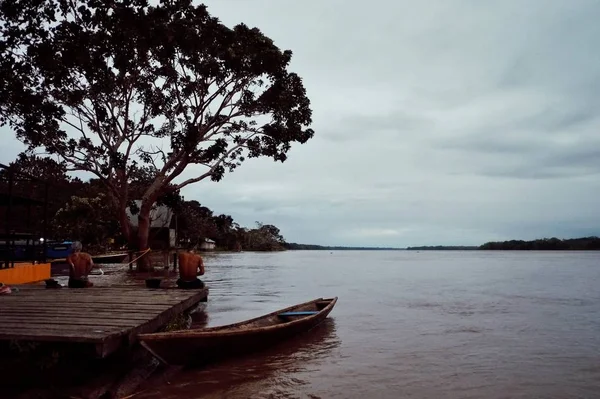 Macedonia Amazonia Colombia Mar 2016 Aldeanos Locales Lavándose Duchándose Orilla —  Fotos de Stock