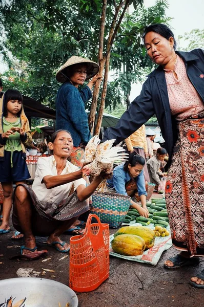 Pakse Laos Jul 2011 Local Woman Selling Chicken Fruits Village — Stock Photo, Image