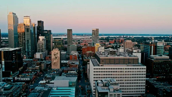 Flächiges Drohnenbild Des Montrealen Kanadas Bei Sonnenuntergang — Stockfoto