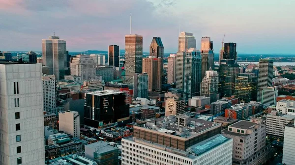 Flächiges Drohnenbild Des Montrealen Kanadas Bei Sonnenuntergang — Stockfoto