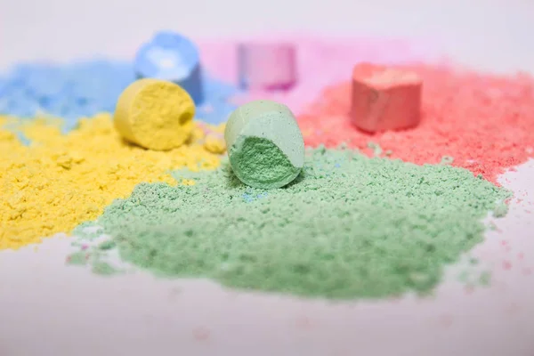 Chalks Variety Colors White Background Chalk Powder Education Arts Creative — Stock Photo, Image