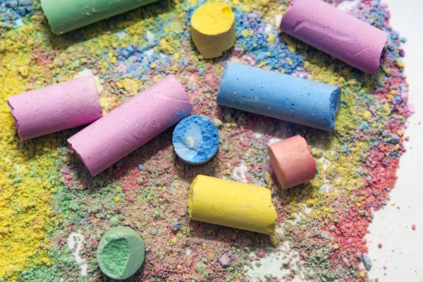 Chalks Variety Colors White Background Chalk Powder Education Arts Creative — Stock Photo, Image