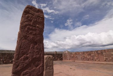 Central Sculpture at Semi-subterranean Temple in Tiwanaku, Bolivia. Declared UNESCO World Heritage Site clipart