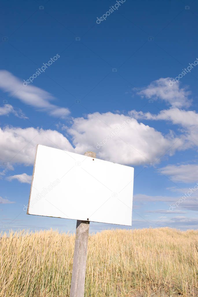 White Blank Sign over Cloudy Sky