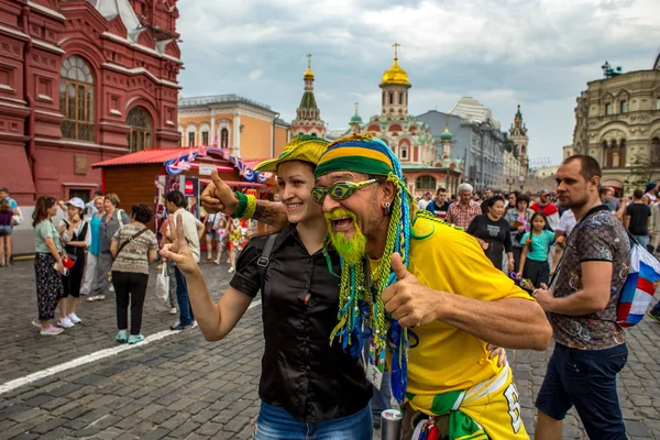 Moscou Rússia Julho 2018 Fãs Copa Mundo 2018 Praça Vermelha — Fotografia de Stock