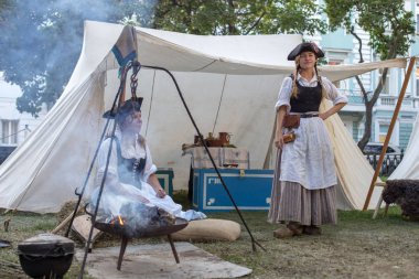 Moskova, Rusya - 14 Ağustos 2018: Moskova Paris, 1812-1814. İnsanlar bir Festivali'nde kez ve devirlerde Tverskoy Bulvarı'ndaki