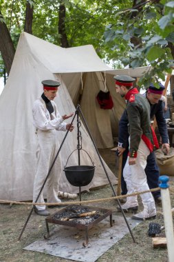 Moskova, Rusya - 14 Ağustos 2018: Moskova Paris, 1812-1814. İnsanlar bir Festivali'nde kez ve devirlerde Tverskoy Bulvarı'ndaki