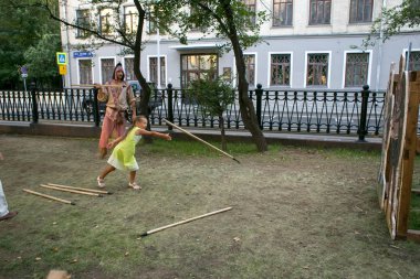 Moskova, Rusya - 17 Ağustos 2018: Herodot, antik, Scythia. festival kez ve dönemini Pokrovsky Boulevar tarihinde