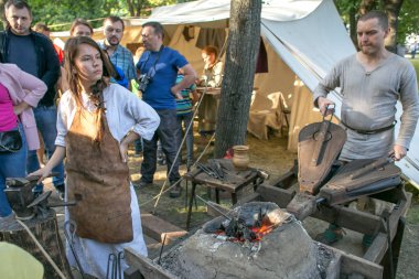 Moskova, Rusya - 17 Ağustos 2018: Eski Rusya 10.asır. festival kez ve dönemini Chistoprudny Bulvarı'nda